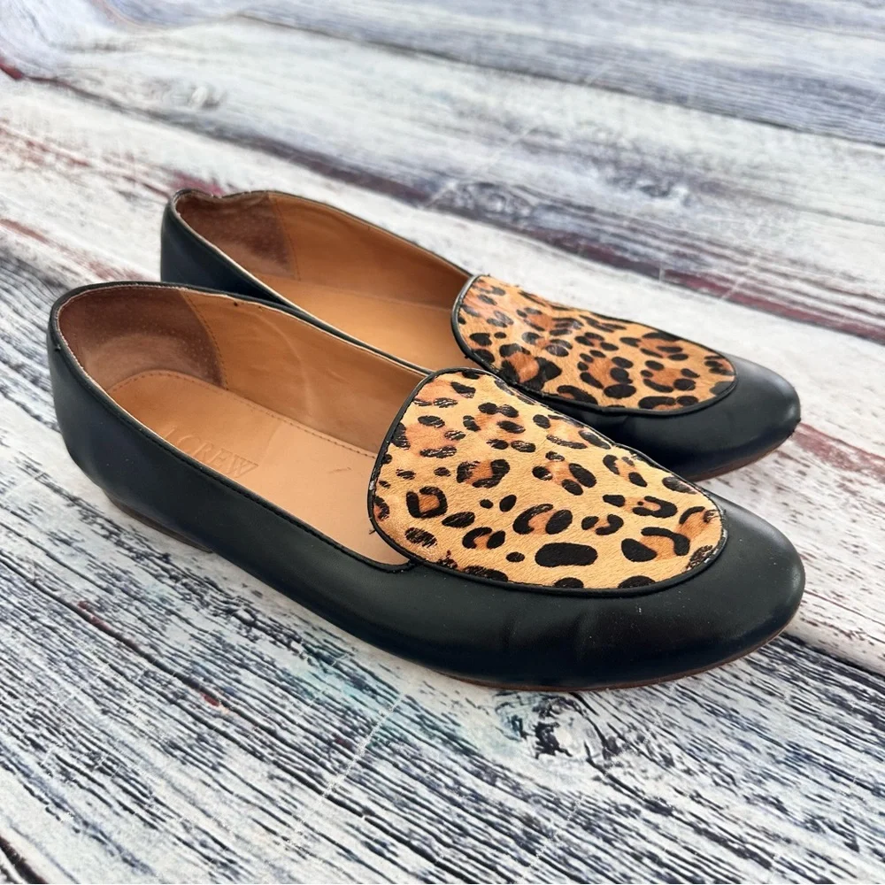 J. Crew Leopard Print Black Loafers